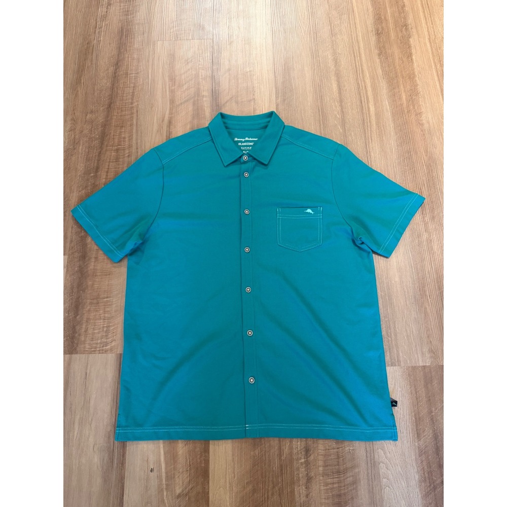 Tommy Bahama Polo Shirt Mens XL Teal IslandZone Supima Cotton Button Down